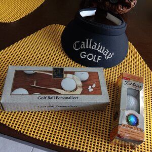 GOLF ITEM FOR FATHER'S DAY- TITLEST GOLF BALLS* BALL PERSONALIZER*CALLAWAY VISOR